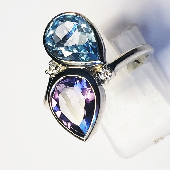 NWT African Amethyst, Sky Blue Topaz and Moissanite Bypass Ring Size 9 - Picture 9 of 13